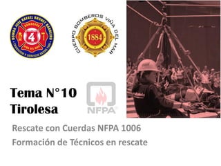Tema N°10
Tirolesa
Rescate con Cuerdas NFPA 1006
Formación de Técnicos en rescate
 