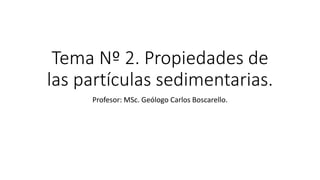 Tema Nº 2. Propiedades de
las partículas sedimentarias.
Profesor: MSc. Geólogo Carlos Boscarello.
 