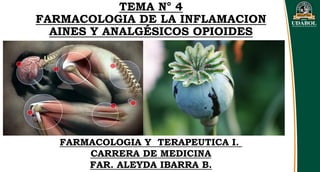 TEMA N° 4
FARMACOLOGIA DE LA INFLAMACION
AINES Y ANALGÉSICOS OPIOIDES
FARMACOLOGIA Y TERAPEUTICA I.
CARRERA DE MEDICINA
FAR. ALEYDA IBARRA B.
 