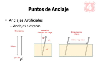 Puntos de Anclaje
• Anclajes Artificiales
– Anclajes a estacas
 