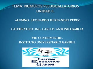 ALUMNO : LEONARDO HERNANDEZ PEREZ
CATEDRATICO: ING. CARLOS ANTONIO GARCIA
VIII CUATRIMESTRE.
INSTITUTO UNIVERSITARIO GANDHI.
 