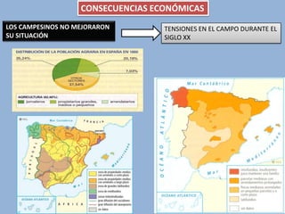 CONSECUENCIAS ECONÓMICAS
LOS CAMPESINOS NO MEJORARON
SU SITUACIÓN

TENSIONES EN EL CAMPO DURANTE EL
SIGLO XX

 
