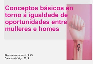 Conceptos básicos en
torno á igualdade de
oportunidades entre
mulleres e homes
Plan de formación do PAS
Campus de Ourense. 2014
 