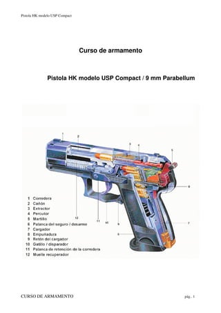 Pistola HK modelo USP Compact
CURSO DE ARMAMENTO pág.. 1
Curso de armamento
Pistola HK modelo USP Compact / 9 mm Parabellum
 