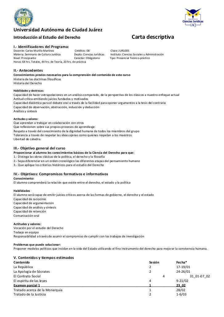 Carta descriptica Seminario de Cultura Jurídica 2012
