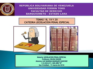 TEMAS 18, 19 Y 20
CATEDRA LEGISLACION PENAL ESPECIAL
 