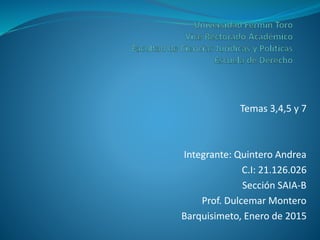 Temas 3,4,5 y 7
Integrante: Quintero Andrea
C.I: 21.126.026
Sección SAIA-B
Prof. Dulcemar Montero
Barquisimeto, Enero de 2015
 