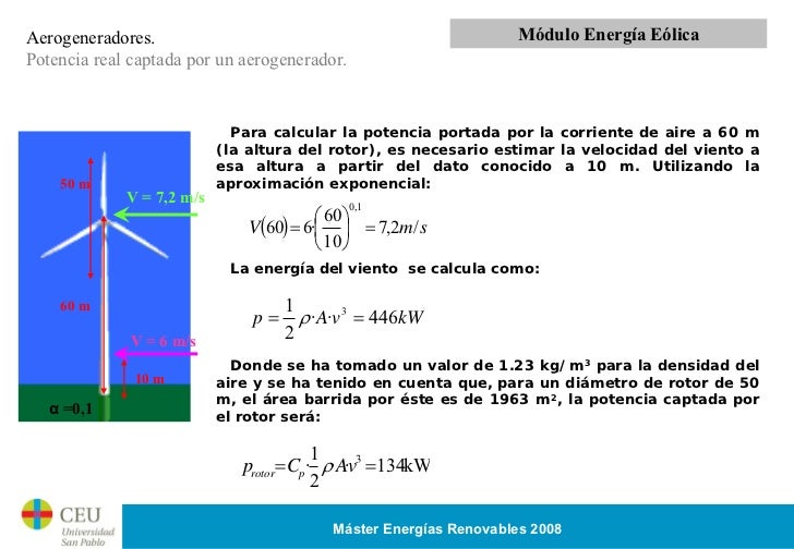 Calculo De La Energia Generada Por Un Aerogenerador