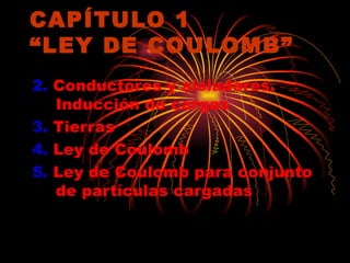 CAPÍTULO 1 “LEY DE COULOMB” 2.  Conductores y aisladores. Inducción de cargas 3.  Tierras 4.  Ley de Coulomb 5.  Ley de Coulomb para conjunto de partículas cargadas 