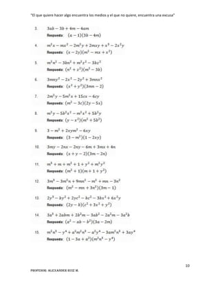 “El que quiere hacer algo encuentra los medios y el que no quiere, encuentra una excusa”
10
Profesor: Alexander Ruiz M.
 