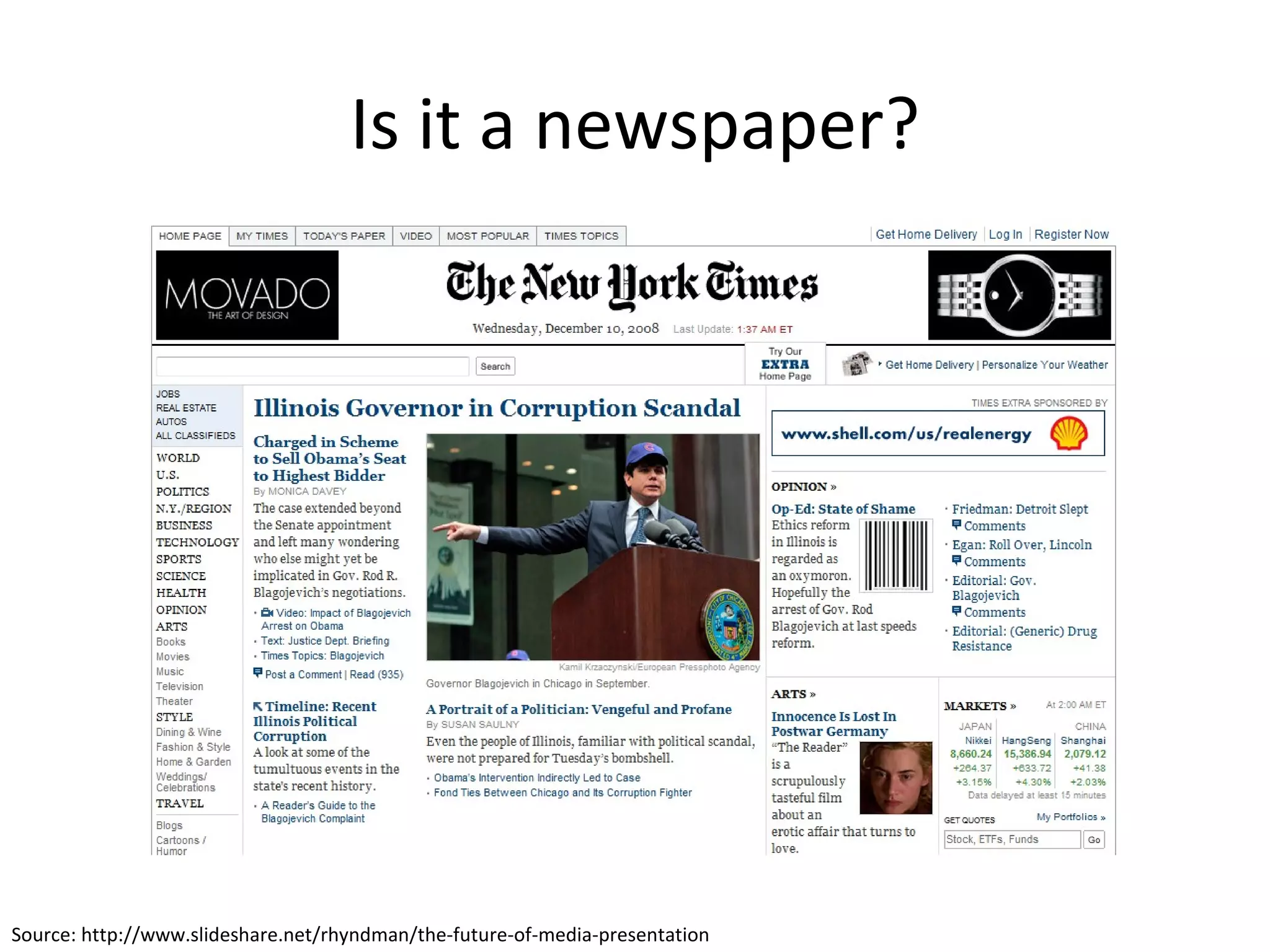 Is it a newspaper? Source: http://www.slideshare.net/rhyndman/the-future-of-media-presentation 