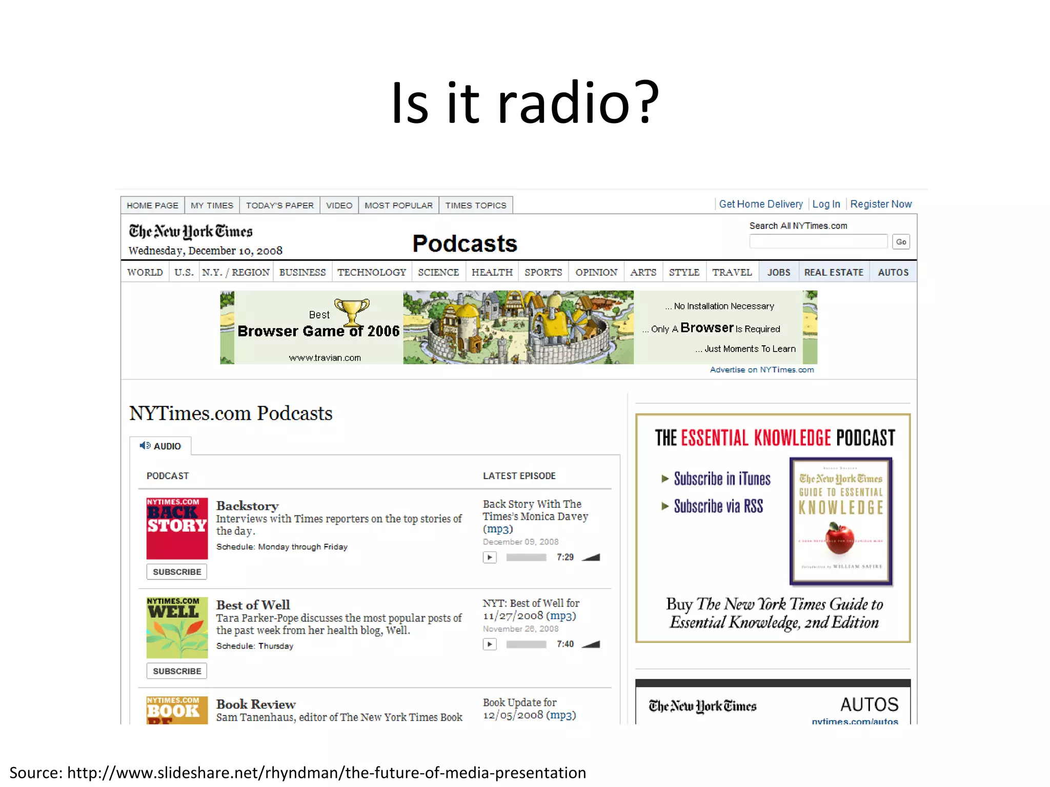 Is it radio? Source: http://www.slideshare.net/rhyndman/the-future-of-media-presentation 