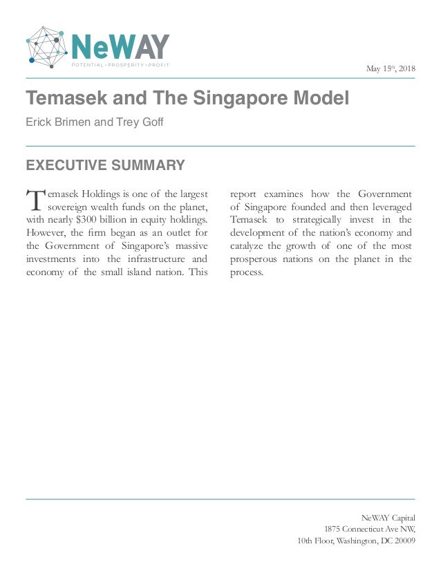 Temasek and The Singapore Model
Erick Brimen and Trey Goff
NeWAY Capital
1875 Connecticut Ave NW,
10th Floor, Washington, ...