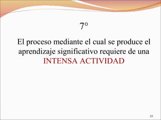 7° El proceso mediante el cual se produce el aprendizaje significativo requiere de una  INTENSA ACTIVIDAD 
