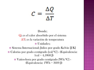CALOR CEDIDO O ABSORBIDOCuando un cuerpo caliente se pone en contacto con uno frio existe un intercambio de energía calorífica del cuerpo caliente al frio hasta que igualan su temperatura. En un intercambio de calor, la cantidad del mismo permanece constante pues el calor transmitido por uno o mas objetos calientes será el que reciba uno o mas objetos fríos. esto da origen a la ley de intercambio de calor que dice: “ en cualquier intercambio de efectuado el calor cedido es igual al absorbido.