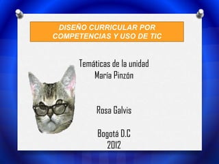 DISEÑO CURRICULAR POR
COMPETENCIAS Y USO DE TIC


      Temáticas de la unidad
          María Pinzón


           Rosa Galvis

           Bogotá D.C
              2012
 
