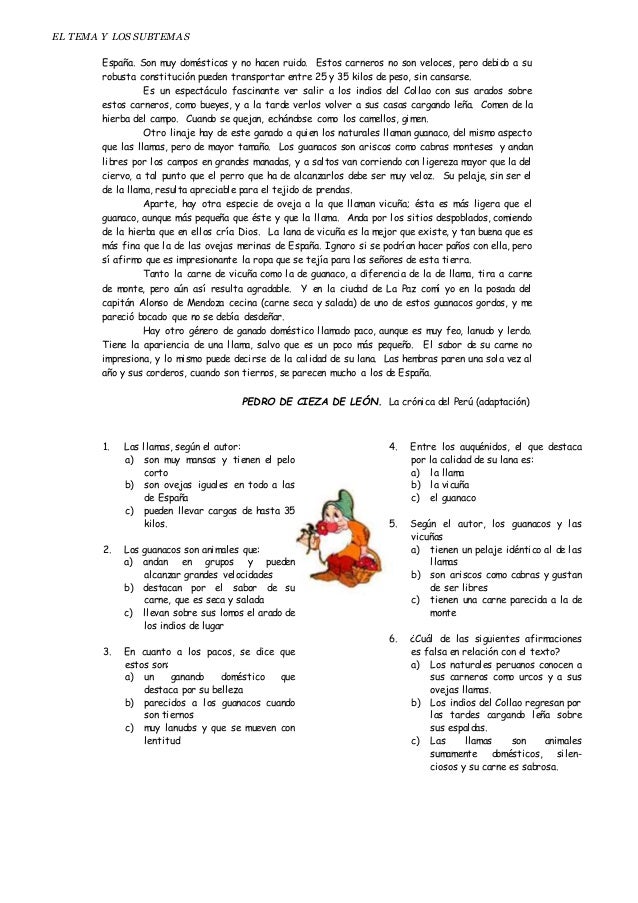 Ejercicios sobre temas y subtemas
