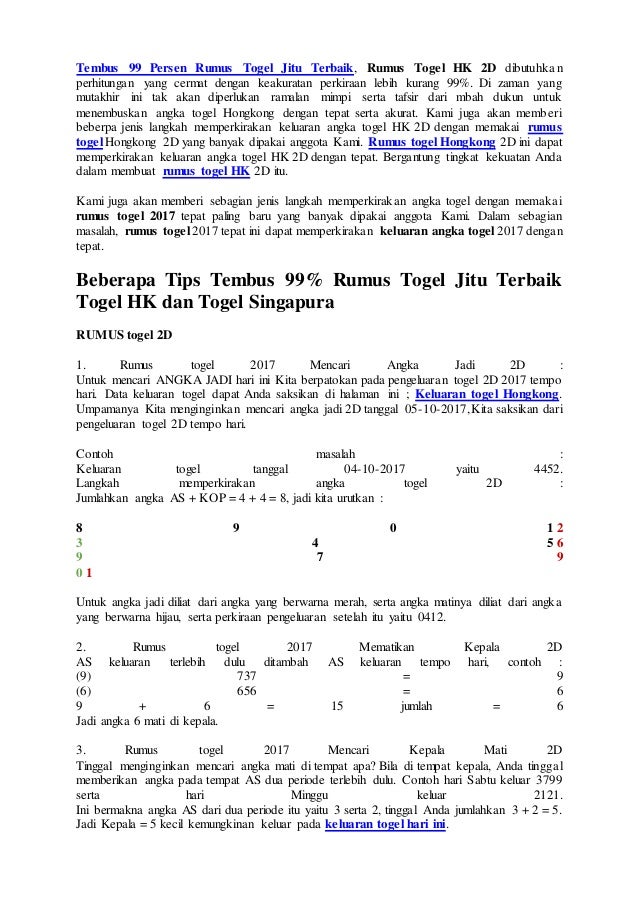 Prediction Togel Jitu 99
, Tembus 99 Persen Rumus Togel Jitu Terbaik Togelhariini Ga