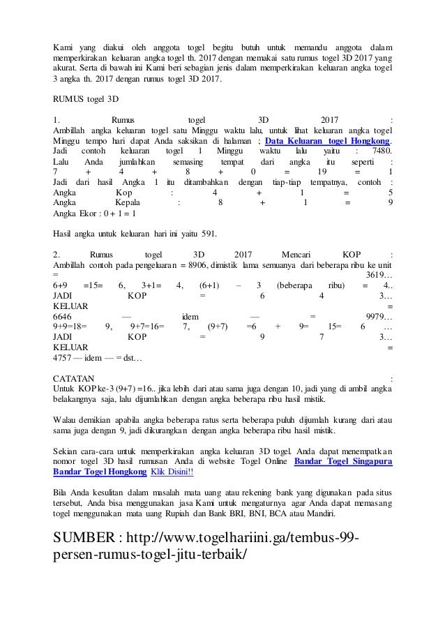 Tembus 99 Persen Rumus Togel Jitu Terbaik Togelhariini Ga