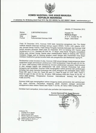 Tembusan Surat KOMNAS HAM 21 Desember 2012 kepada Walikota Bogor