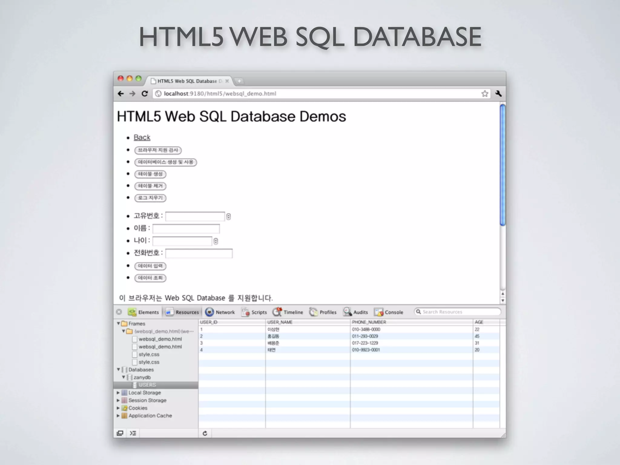 HTML5 WEB SQL DATABASE
 