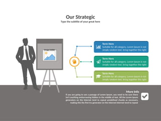 30
Our Strategic
Type the subtitle of your great here
Suitable for all category, Lorem Ipsum is not
simply random text. bring together the right
Term Here
Suitable for all category, Lorem Ipsum is not
simply random text. bring together the right
Term Here
Suitable for all category, Lorem Ipsum is not
simply random text. bring together the right
Term Here
More Info
If you are going to use a passage of Lorem Ipsum, you need to be sure there
isn't anything embarrassing hidden in the middle of text. All the Lorem Ipsum
generators on the Internet tend to repeat predefined chunks as necessary,
making this the first tru generator on the Internet Internet tend to repeat
Image holder
 