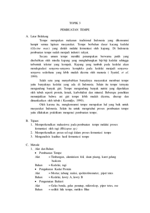 LAPORAN PRAKTIKUM MIKROBIOLOGI INDUSTRI PEMBUATAN TEMPE