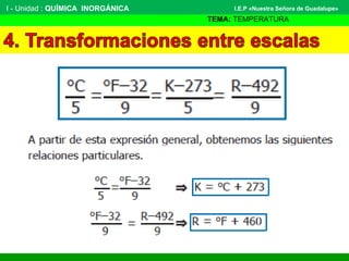 I - Unidad : QUÍMICA INORGÁNICA
TEMA: TEMPERATURA
I.E.P «Nuestra Señora de Guadalupe»
 