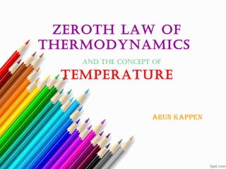 ZEROTH LAW OF
THERMODYNAMICS
AND THE CONCEPT OF
TEMPERATURE
ARUN KAPPEN
 