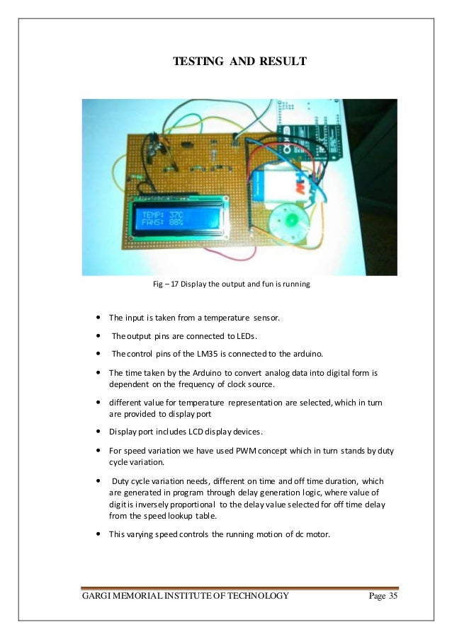 Temperature based fan speed control & monitoring using arduino