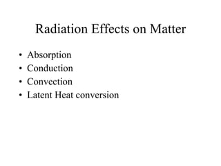Radiation Effects on Matter Absorption  Conduction  Convection Latent Heat conversion 