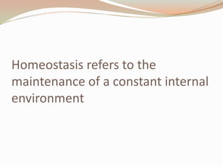 Homeostasis refers to the
maintenance of a constant internal
environment
 