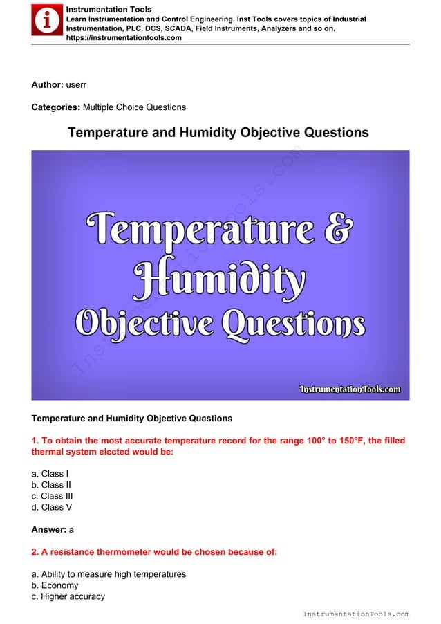 Temperature measurement MCQ PDF
