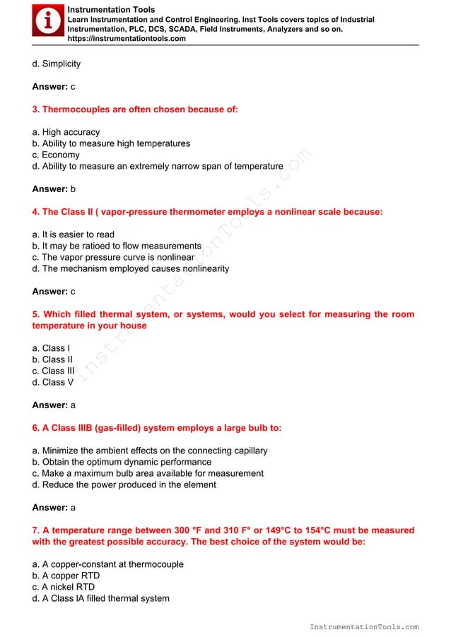 Temperature measurement MCQ