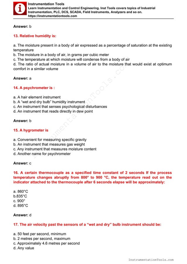Temperature measurement MCQ PDF