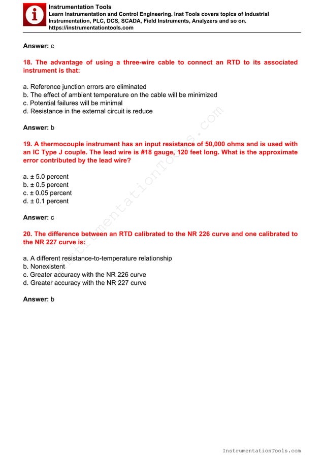 Temperature measurement MCQ PDF