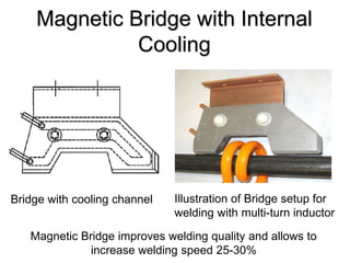 Magnetic Bridge with Internal
              Cooling




Bridge with cooling channel   Illustration of Bridge setup for
                              welding with multi-turn inductor

   Magnetic Bridge improves welding quality and allows to
              increase welding speed 25-30%
 