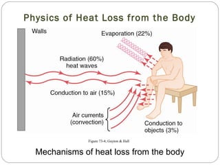 Physics of Heat Loss from the Body
Mechanisms of heat loss from the body
Figure 73-4; Guyton & Hall
 