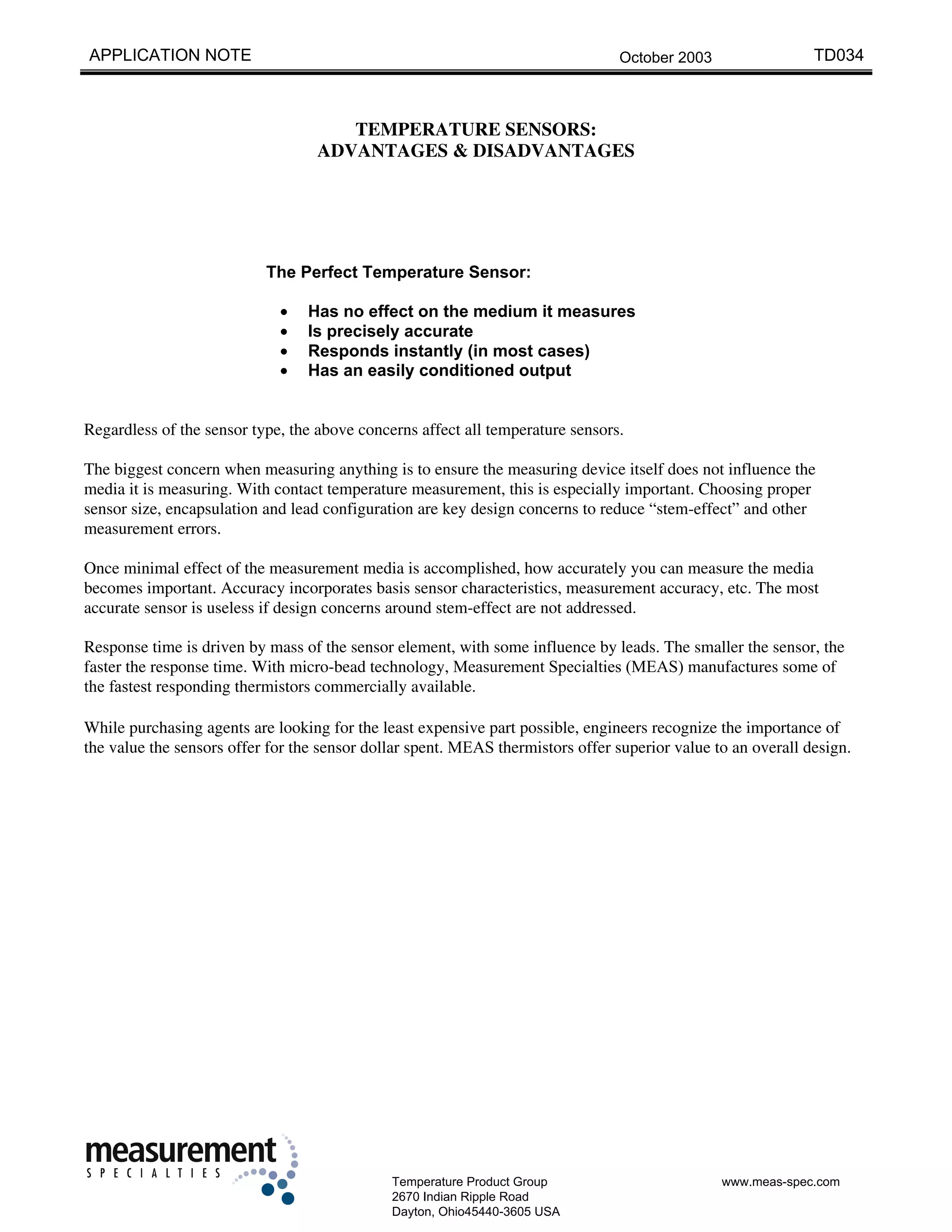 Temperature sensor advantages PDF