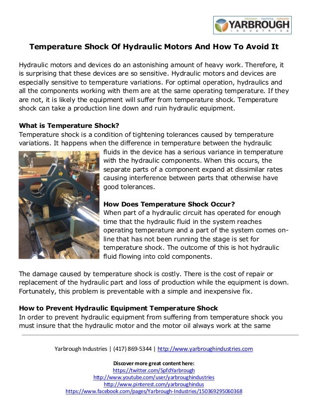 Temperature Shock Of Hydraulic Motors And How To Avoid It