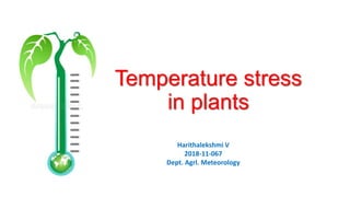 Temperature stress
in plants
Harithalekshmi V
2018-11-067
Dept. Agrl. Meteorology
 