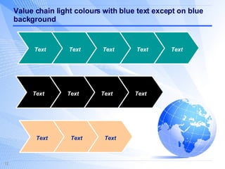Value chain light colours with blue text except on blue background Text Text Text Text Text Text Text Text Text Text Text Text 