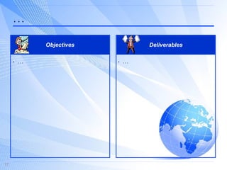 . . . Objectives Deliverables . . . . . . 