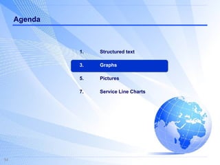 Agenda Structured text Graphs Pictures Service Line Charts 
