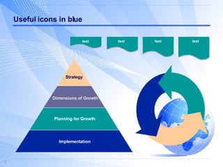 Useful icons in blue Strategy Dimensions of Growth Planning for Growth Implementation text text text text 