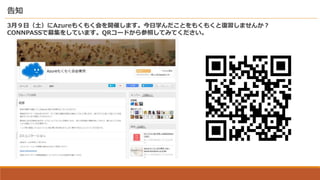 告知
3月９日（土）にAzureもくもく会を開催します。今日学んだことをもくもくと復習しませんか？
CONNPASSで募集をしています。QRコードから参照してみてください。
 
