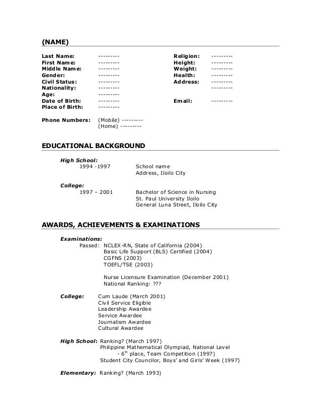 template for biodata