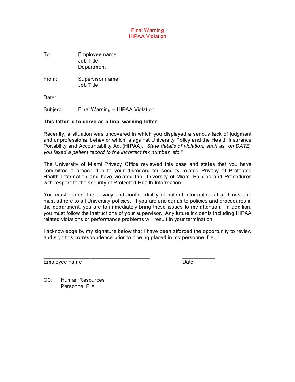 Template disciplinary lettersexamplesgables