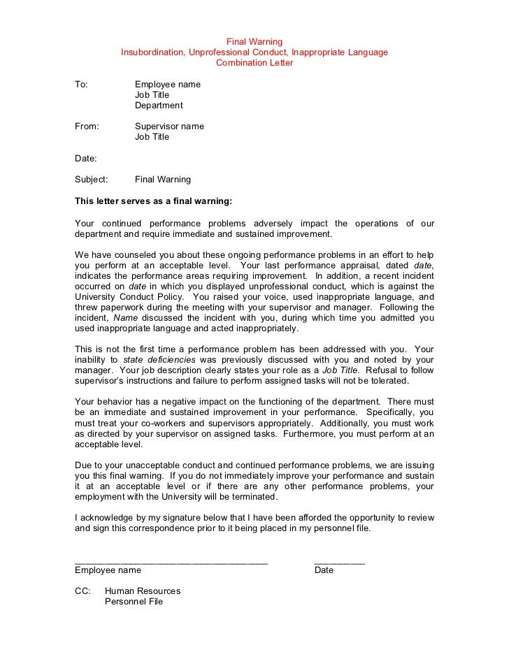 Template Disciplinary Letter Amples Gables 2