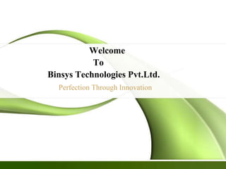 Welcome   To BinsysTechnologies Pvt.Ltd. Perfection Through Innovation 